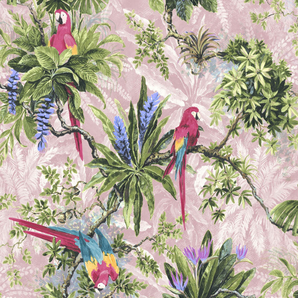 Details of the pattern of the pink macaws velvet